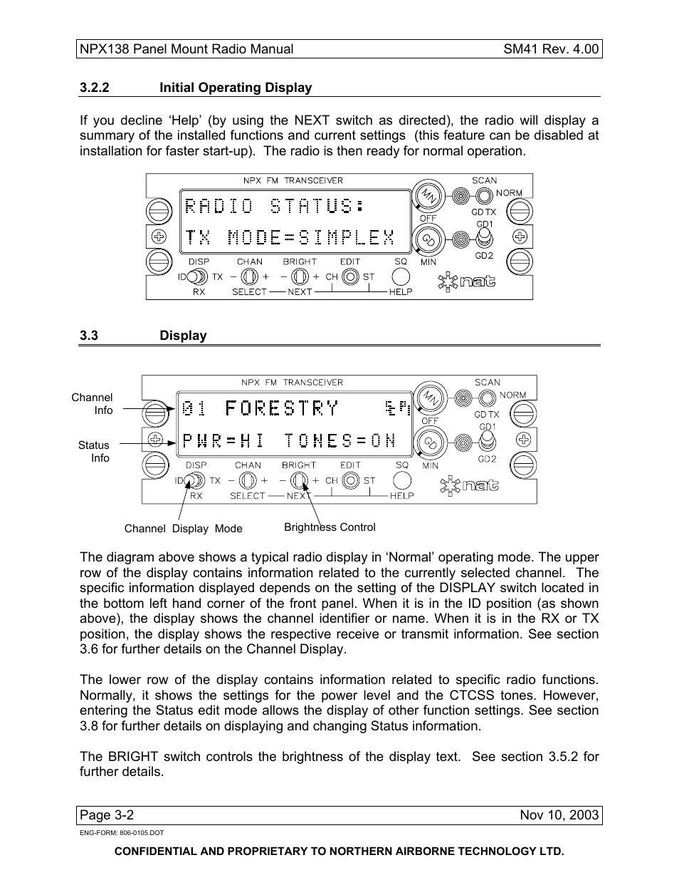 2 initial operating display, 3 display | Northern Airborne Technology NPX138 User Manual | Page 36 / 53