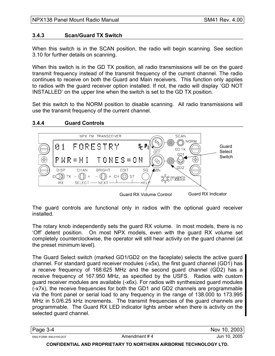 3 scan/guard tx switch, 4 guard controls | Northern Airborne Technology NPX138 User Manual | Page 38 / 53