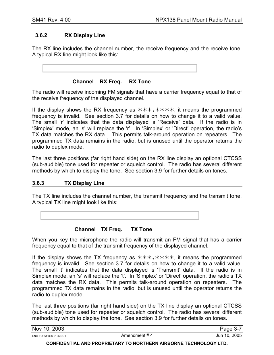 2 rx display line, 3 tx display line | Northern Airborne Technology NPX138 User Manual | Page 41 / 53