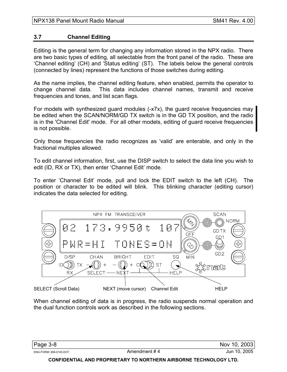 7 channel editing | Northern Airborne Technology NPX138 User Manual | Page 42 / 53