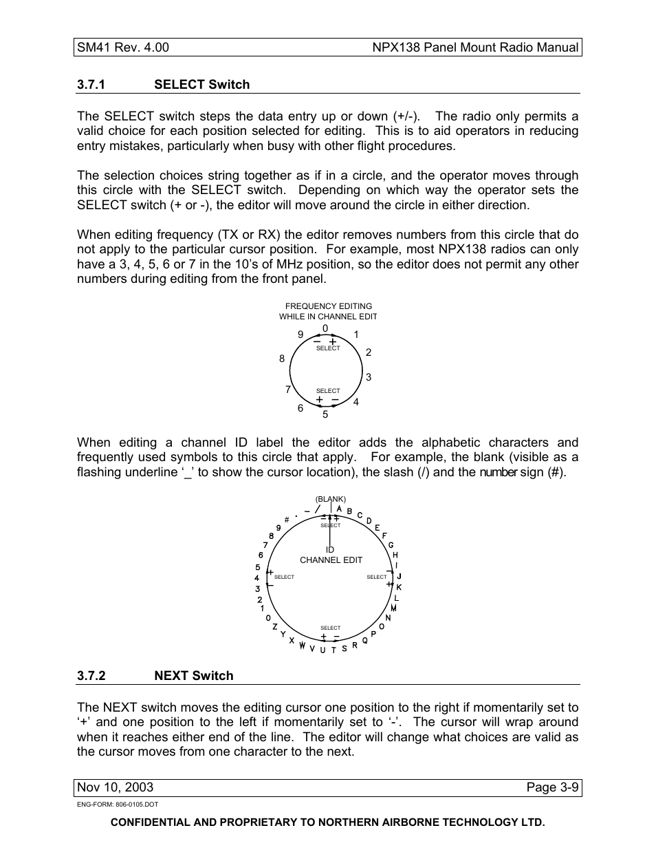 1 select switch, 2 next switch | Northern Airborne Technology NPX138 User Manual | Page 43 / 53