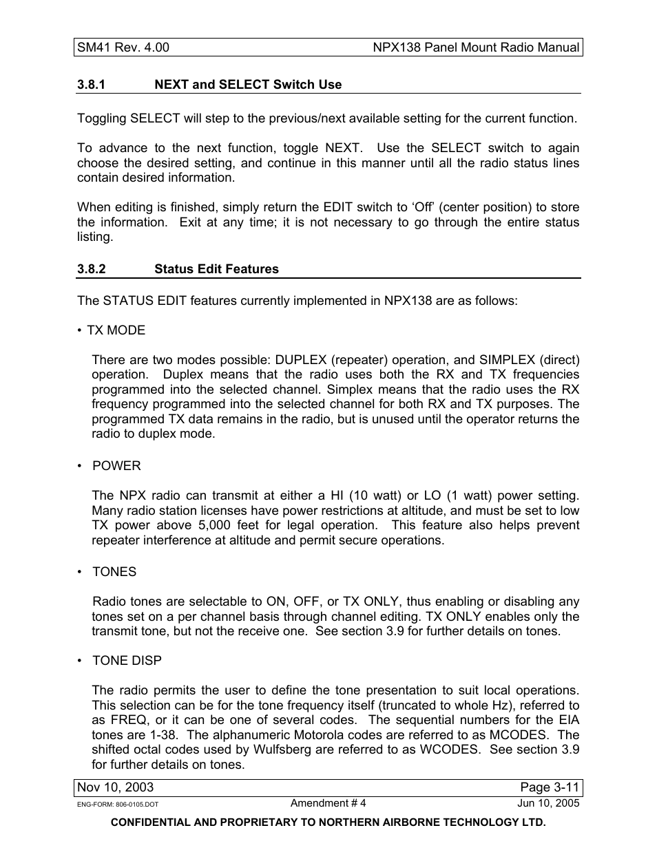 1 next and select switch use, 2 status edit features | Northern Airborne Technology NPX138 User Manual | Page 45 / 53