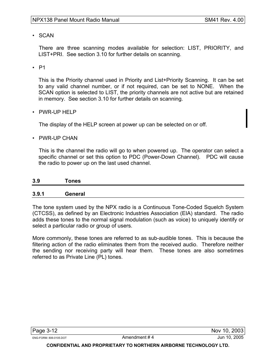 9 tones, 1 general | Northern Airborne Technology NPX138 User Manual | Page 46 / 53