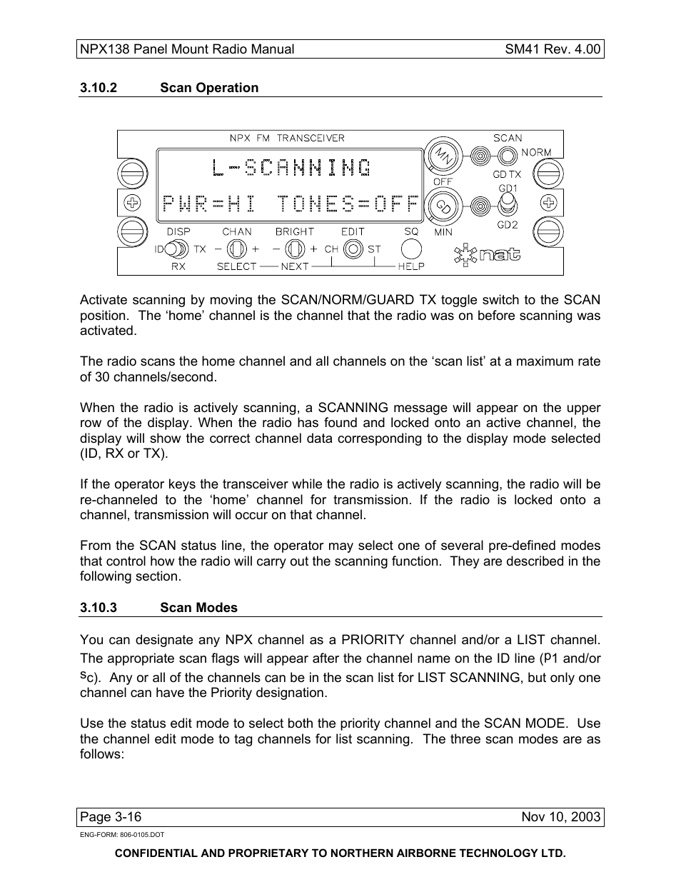 2 scan operation, 3 scan modes | Northern Airborne Technology NPX138 User Manual | Page 50 / 53