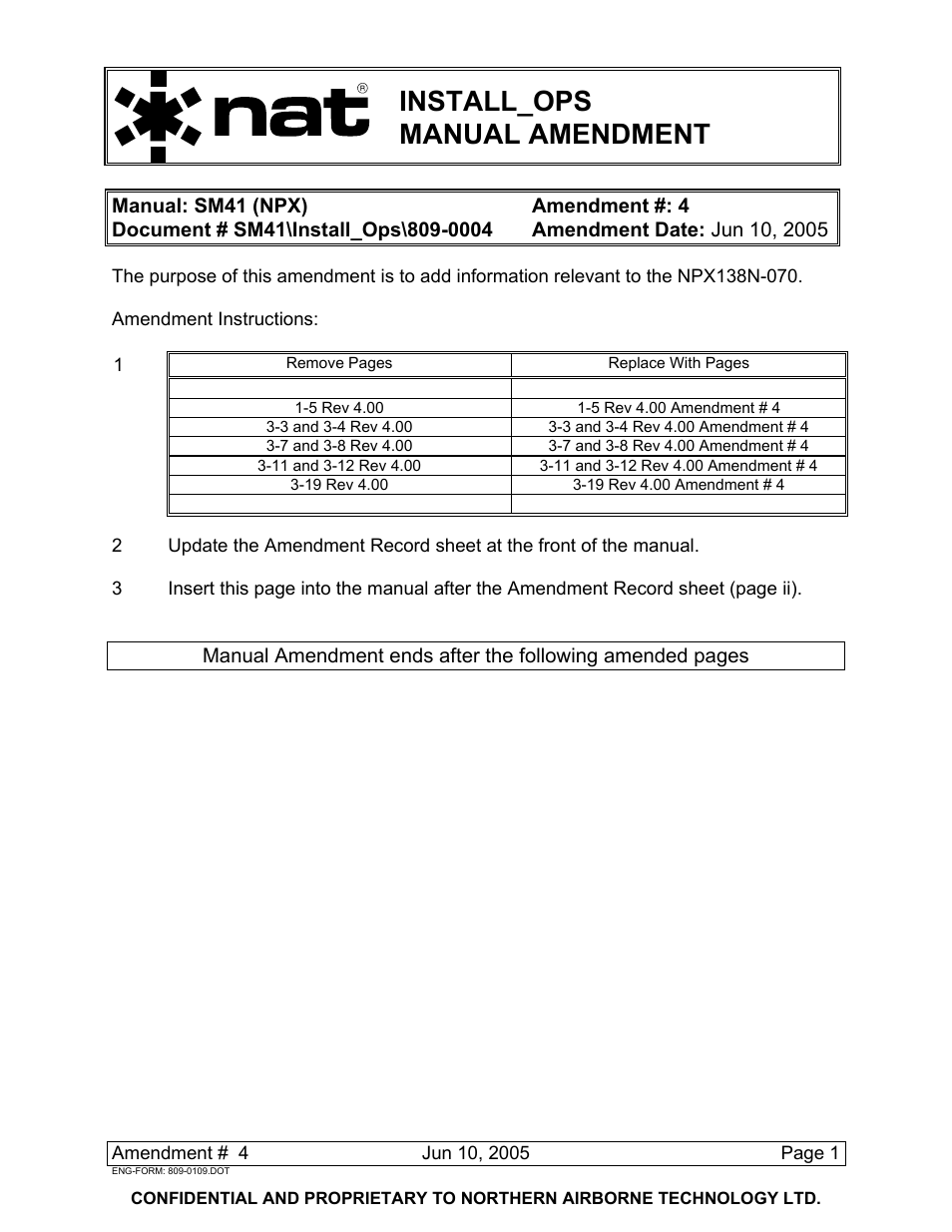 Install_ops manual amendment | Northern Airborne Technology NPX138 User Manual | Page 7 / 53