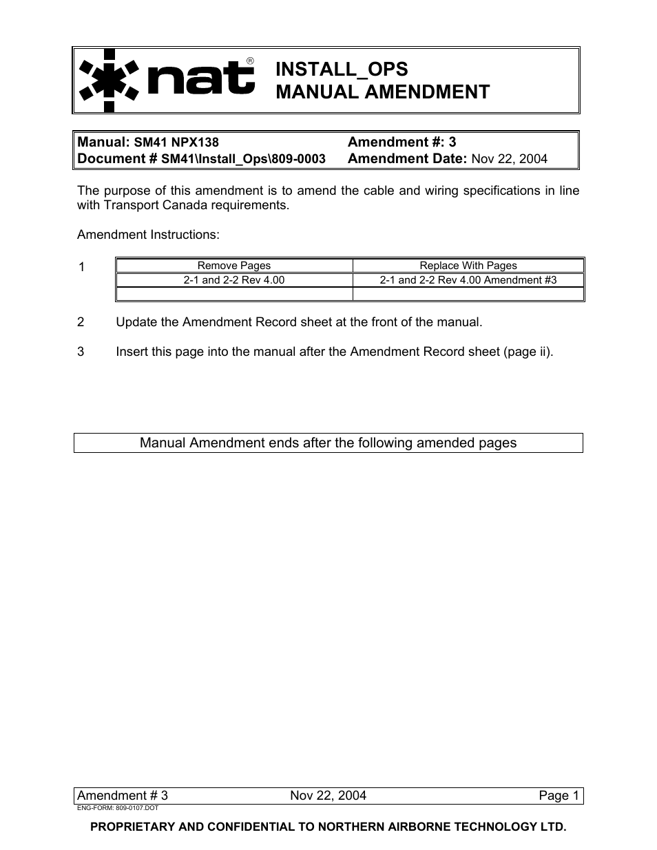 Install_ops manual amendment | Northern Airborne Technology NPX138 User Manual | Page 8 / 53