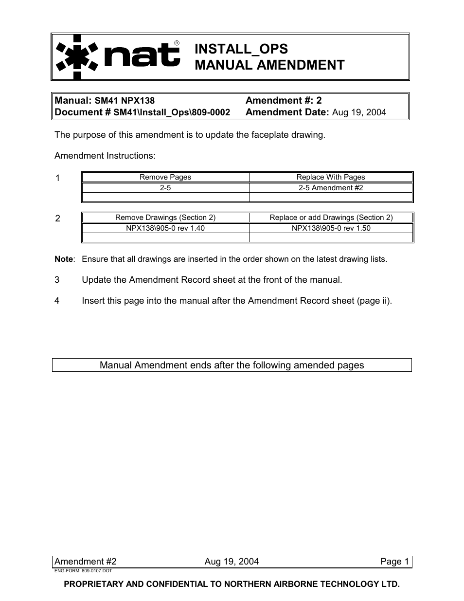 Install_ops manual amendment | Northern Airborne Technology NPX138 User Manual | Page 9 / 53