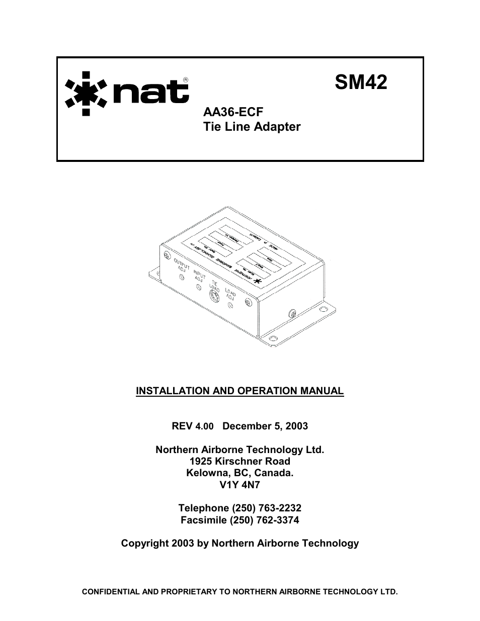 Northern Airborne Technology AA36-002 User Manual | 20 pages