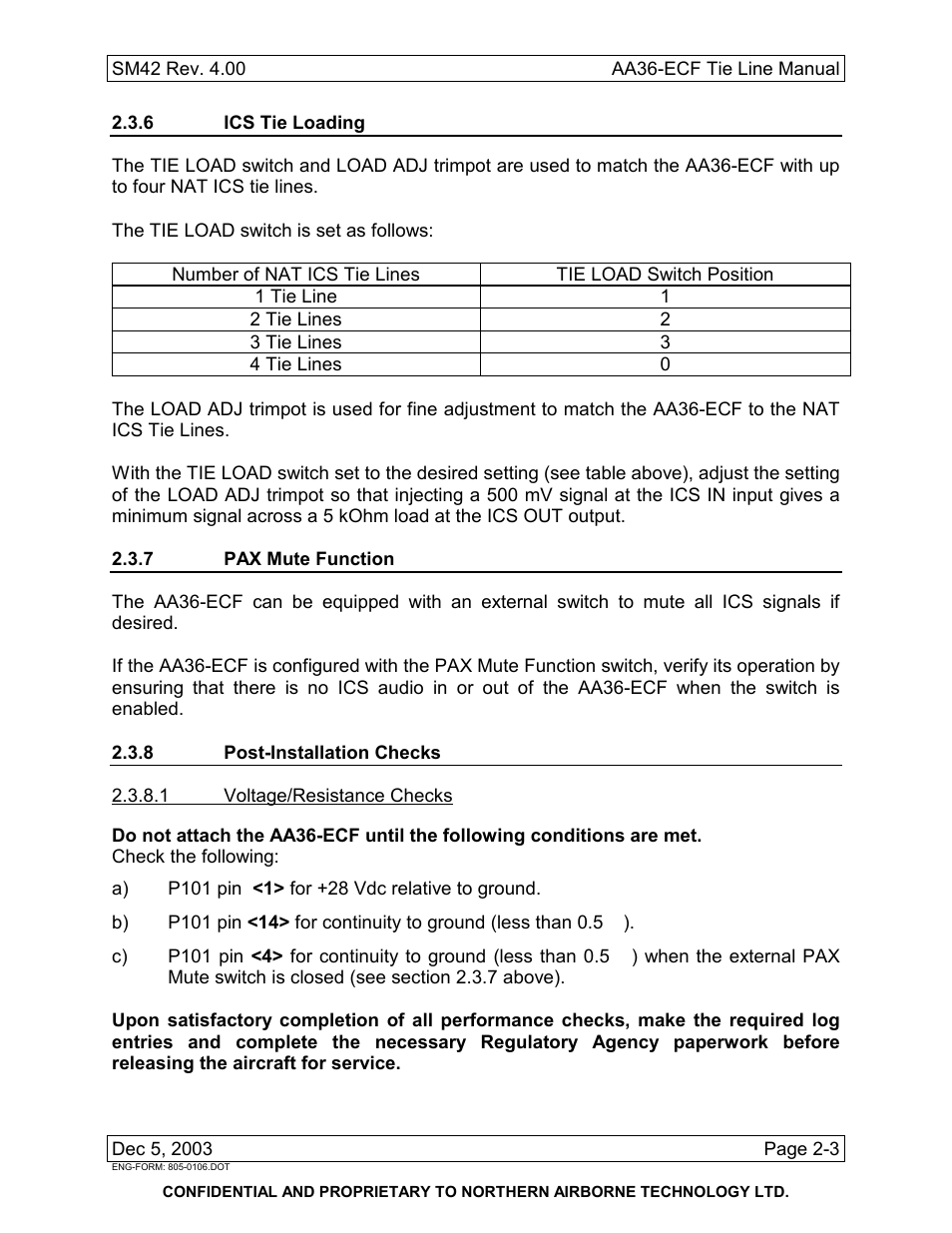 6 ics tie loading, 7 pax mute function, 8 post-installation checks | Northern Airborne Technology AA36-002 User Manual | Page 11 / 20