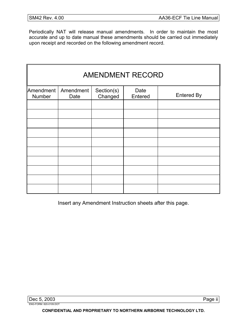 Amendment record | Northern Airborne Technology AA36-002 User Manual | Page 3 / 20