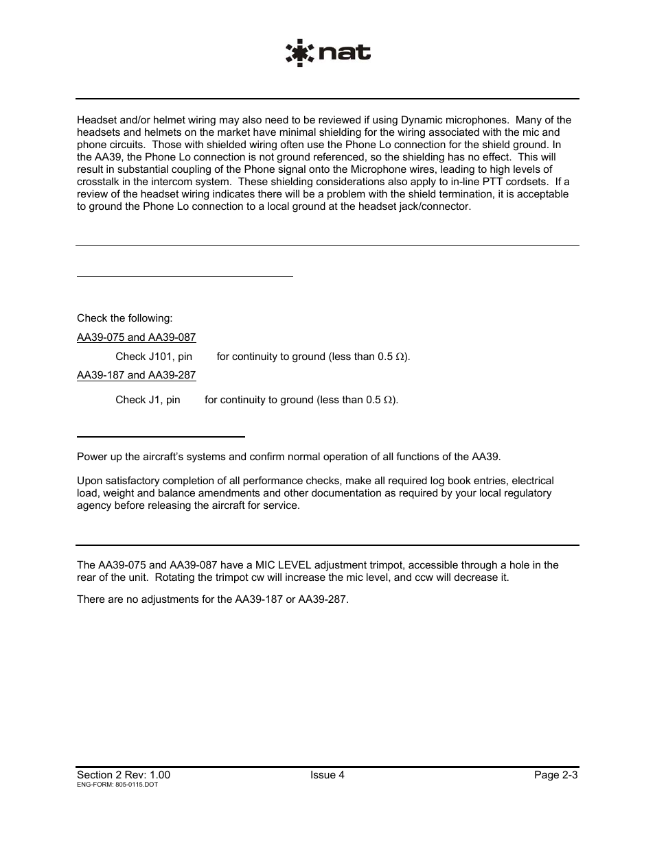 4 post-installation checks, 5 adjustments and connections | Northern Airborne Technology AA39 User Manual | Page 10 / 24