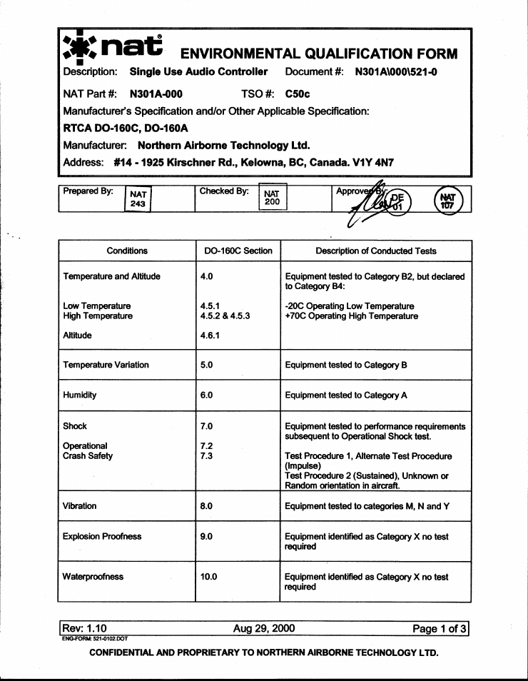 Environmental qualification form | Northern Airborne Technology N301A User Manual | Page 17 / 26