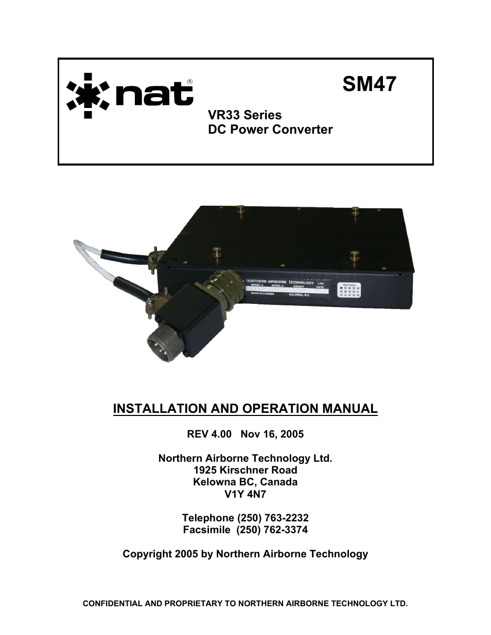 Northern Airborne Technology VR33-001 User Manual | 11 pages