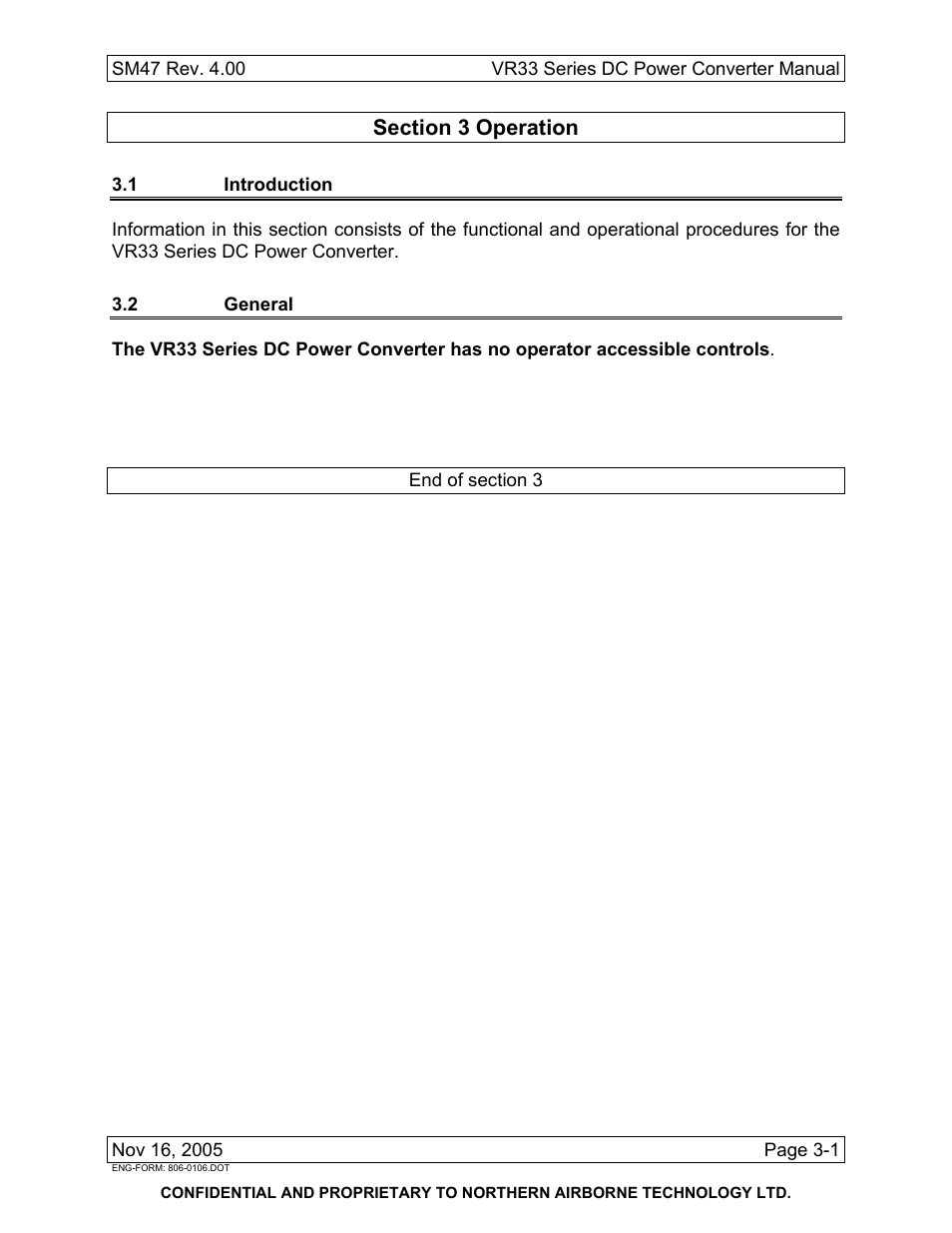 Operation, 1 introduction, 2 general | Northern Airborne Technology VR33-001 User Manual | Page 11 / 11