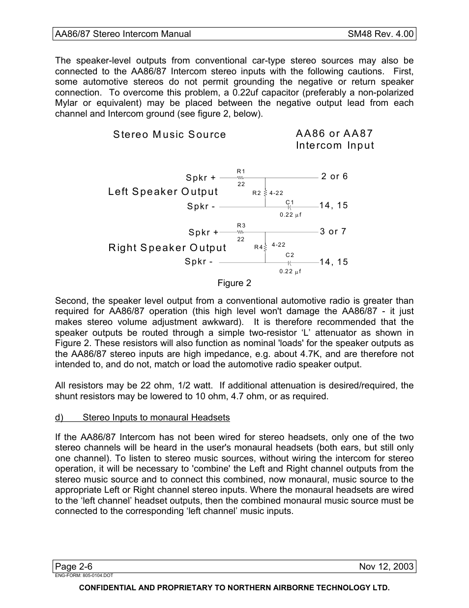 Left s pe ak er o utp ut | Northern Airborne Technology AA86 User Manual | Page 11 / 25