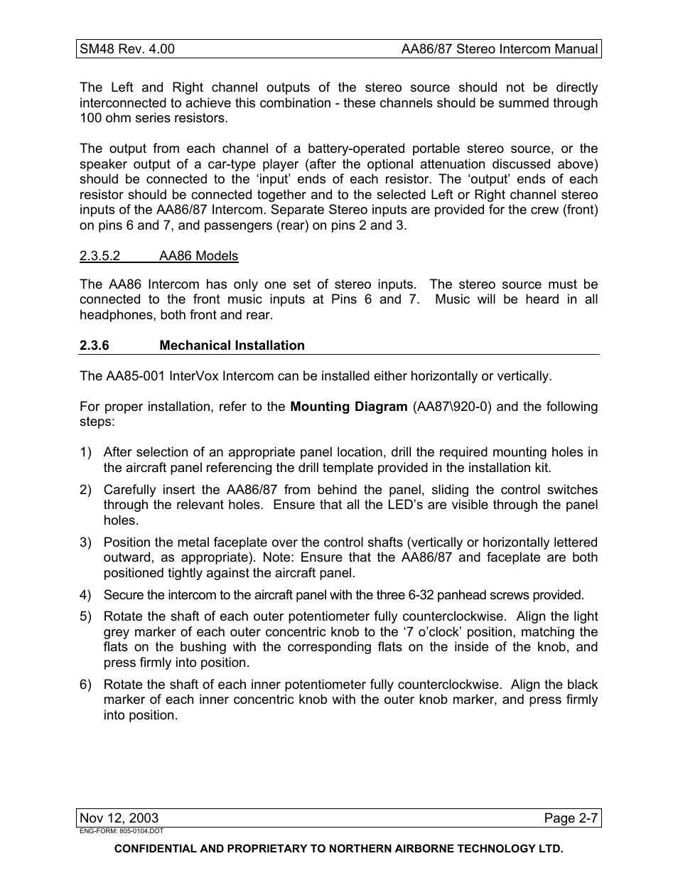 6 mechanical installation | Northern Airborne Technology AA86 User Manual | Page 12 / 25