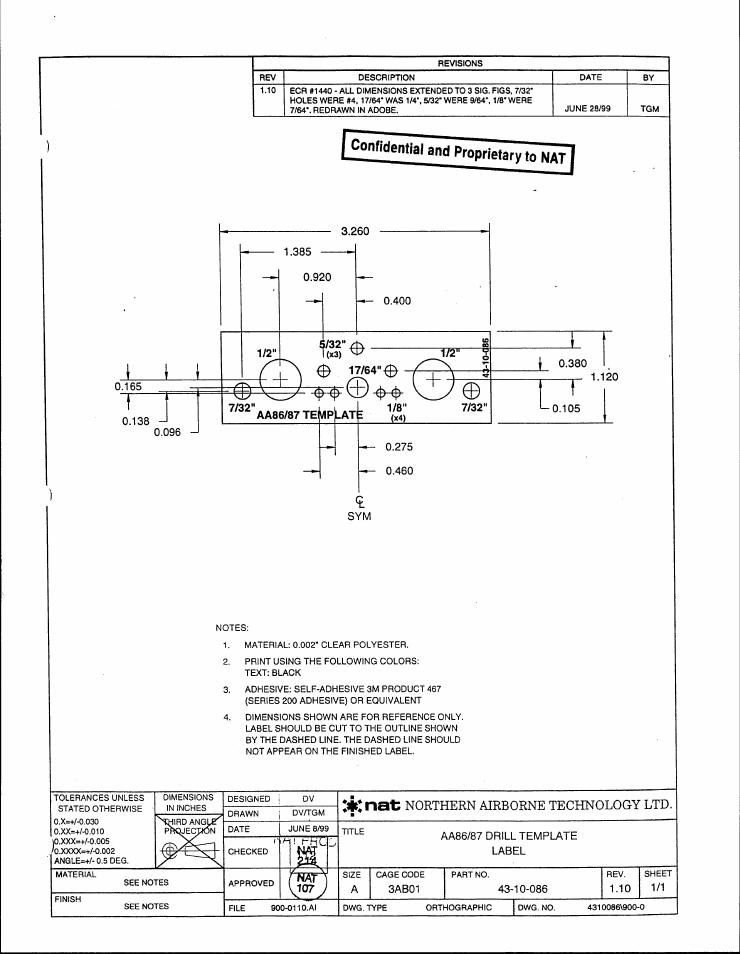 Drill template | Northern Airborne Technology AA86 User Manual | Page 20 / 25