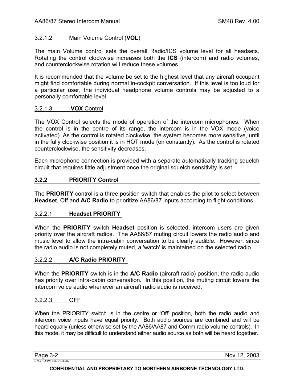 2 priority control | Northern Airborne Technology AA86 User Manual | Page 22 / 25