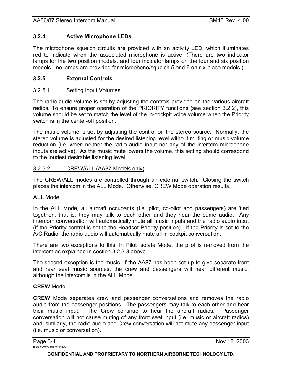 4 active microphone leds, 5 external controls | Northern Airborne Technology AA86 User Manual | Page 24 / 25