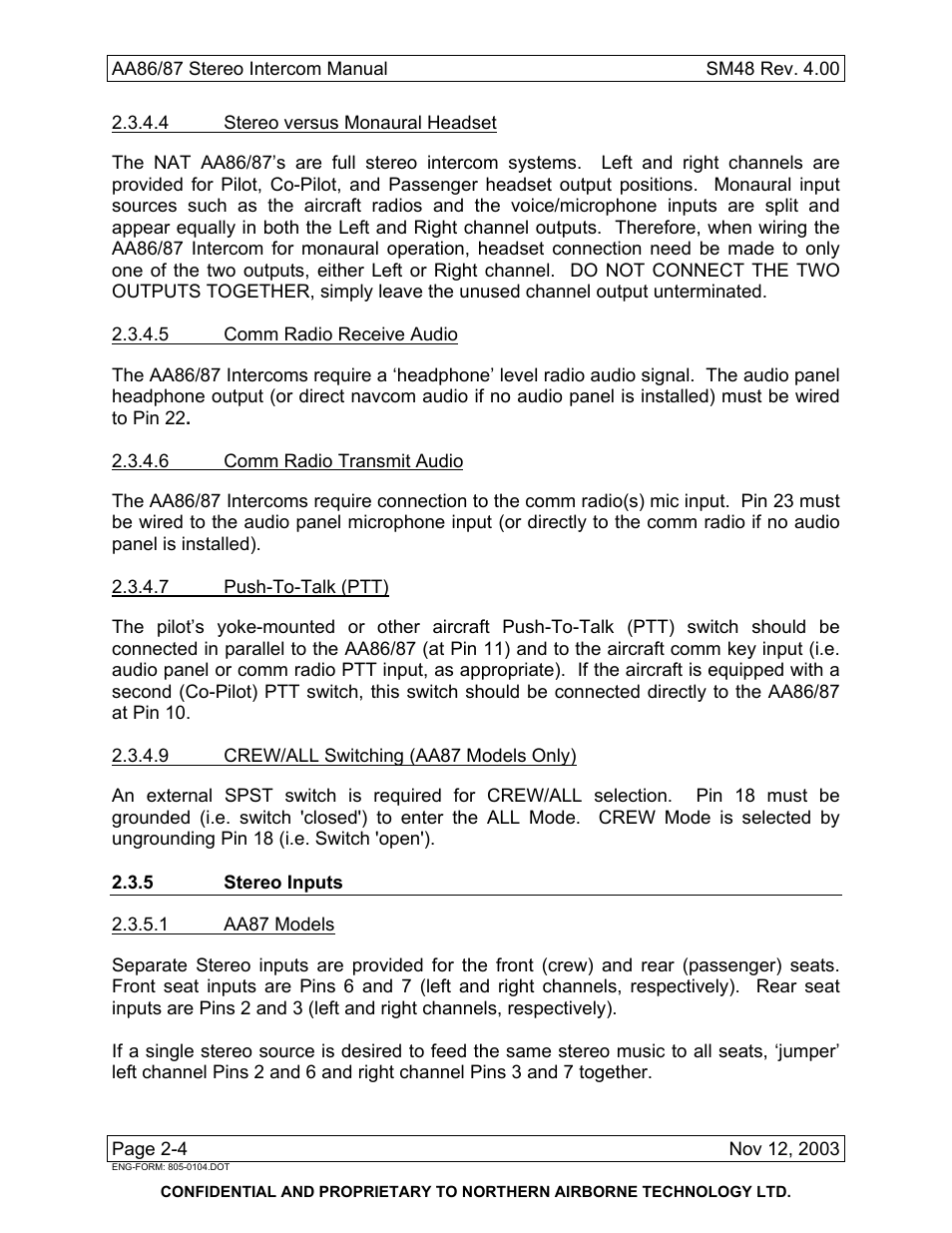 5 stereo inputs | Northern Airborne Technology AA86 User Manual | Page 9 / 25