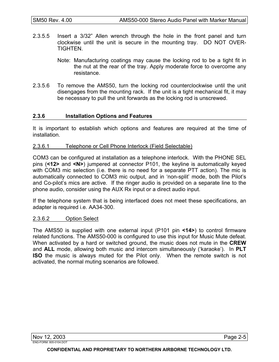 6 installation options and features | Northern Airborne Technology AMS50 User Manual | Page 23 / 54