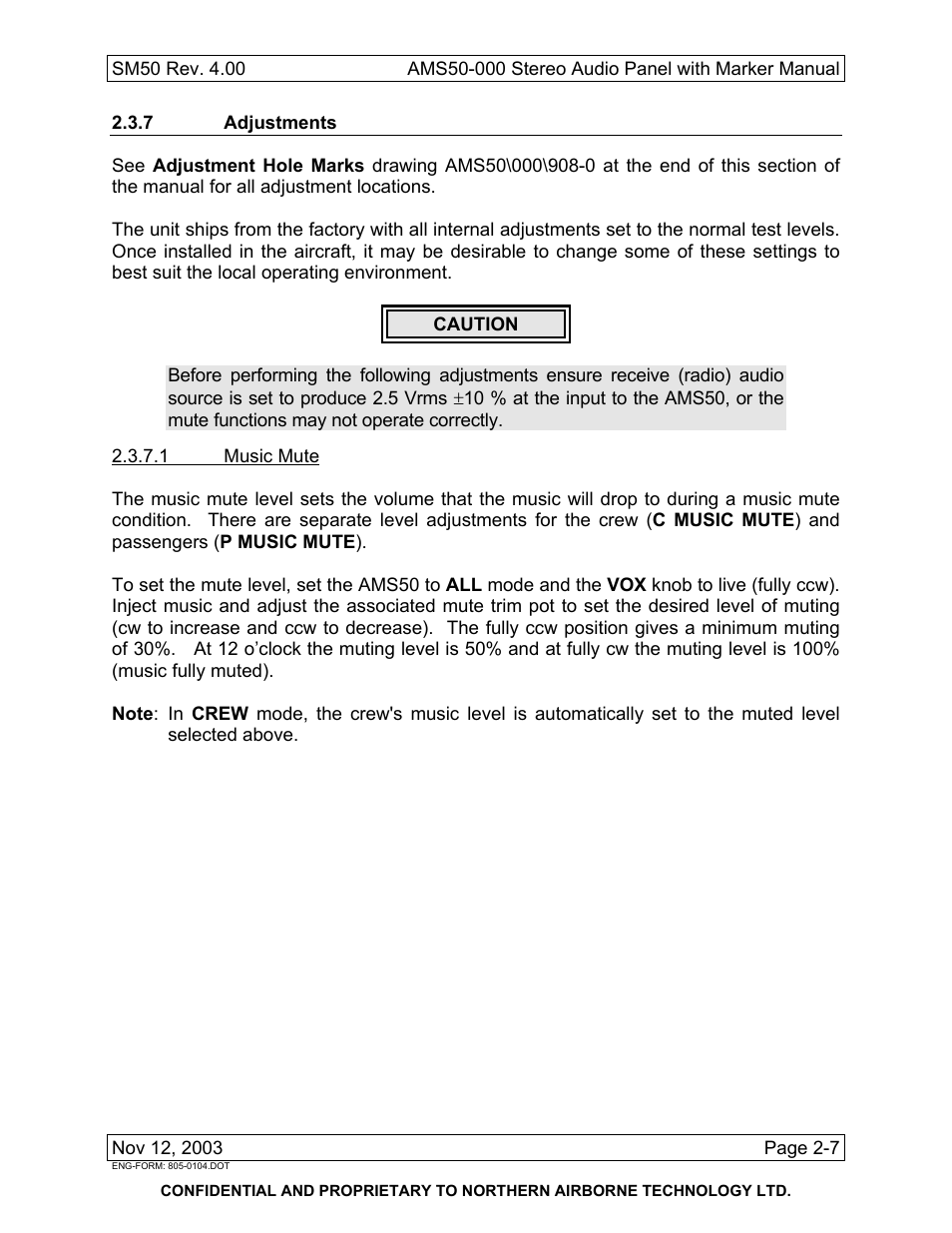 7 adjustments | Northern Airborne Technology AMS50 User Manual | Page 25 / 54