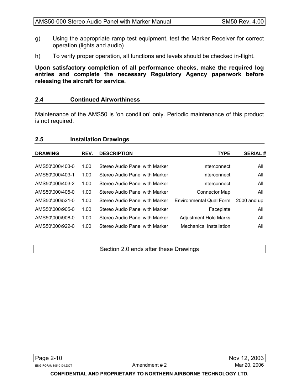 4 continued airworthiness, 5 installation drawings, Ams50-000 | Northern Airborne Technology AMS50 User Manual | Page 28 / 54