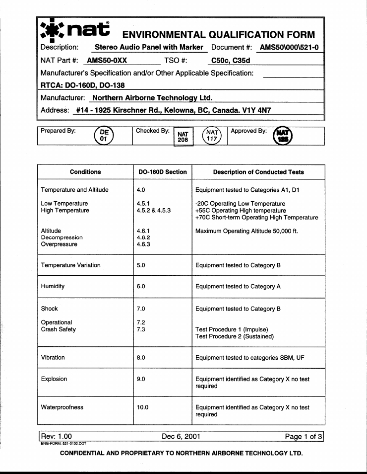 Environmental qualification form | Northern Airborne Technology AMS50 User Manual | Page 37 / 54