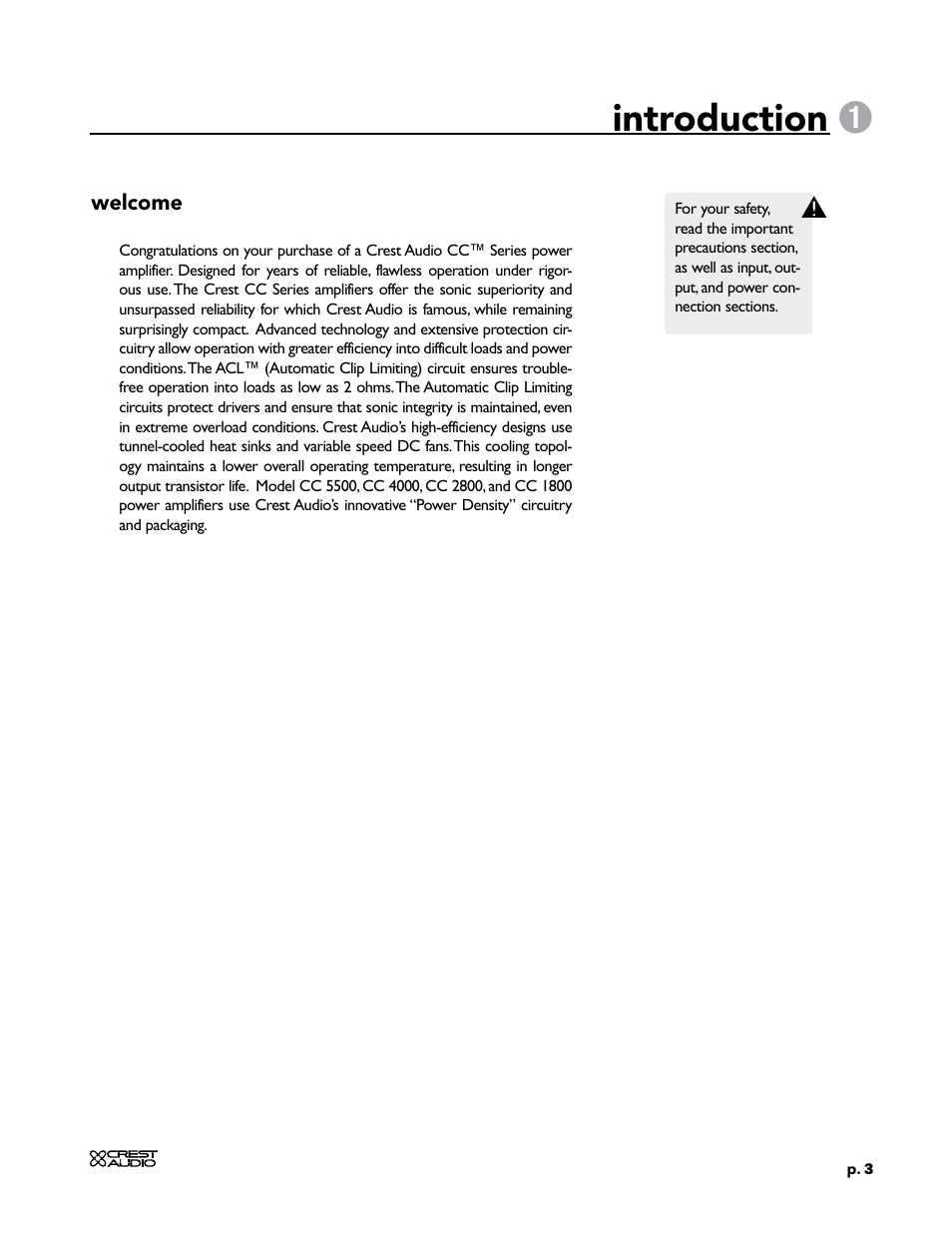 Introduction | Crest Audio CC 1800 User Manual | Page 19 / 136