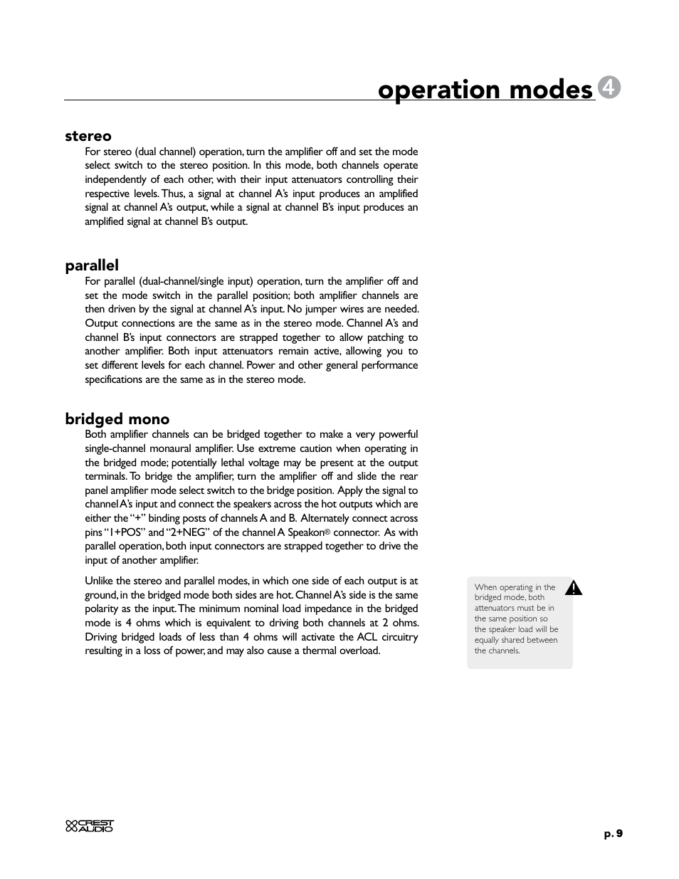 Operation modes | Crest Audio CC 1800 User Manual | Page 25 / 136