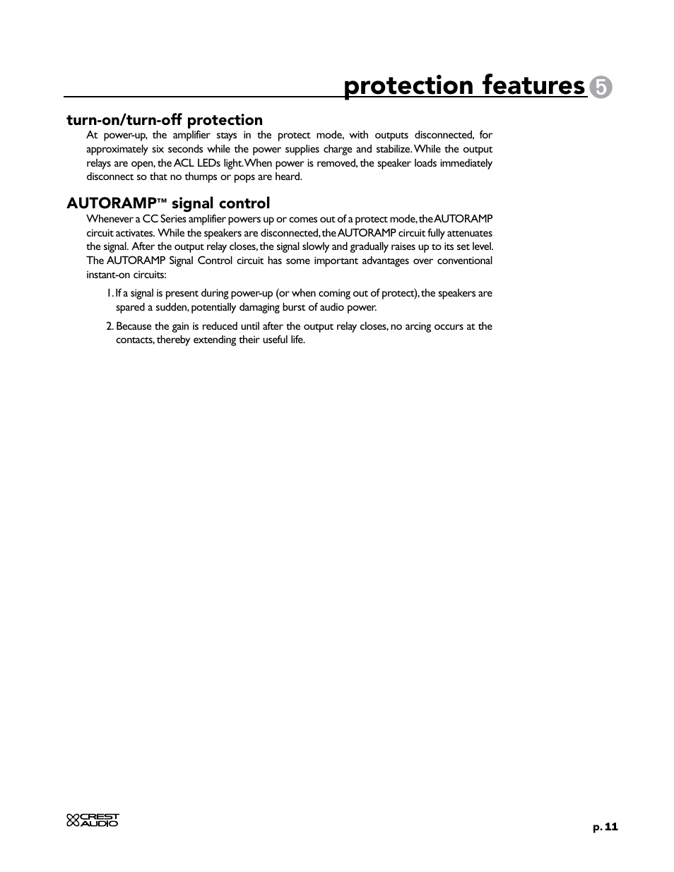 Protection features | Crest Audio CC 1800 User Manual | Page 27 / 136