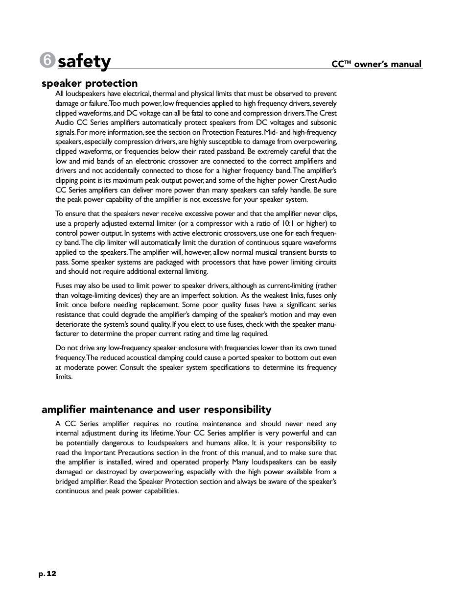 Safety | Crest Audio CC 1800 User Manual | Page 28 / 136