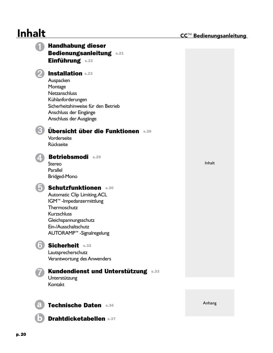 Inhalt | Crest Audio CC 1800 User Manual | Page 36 / 136