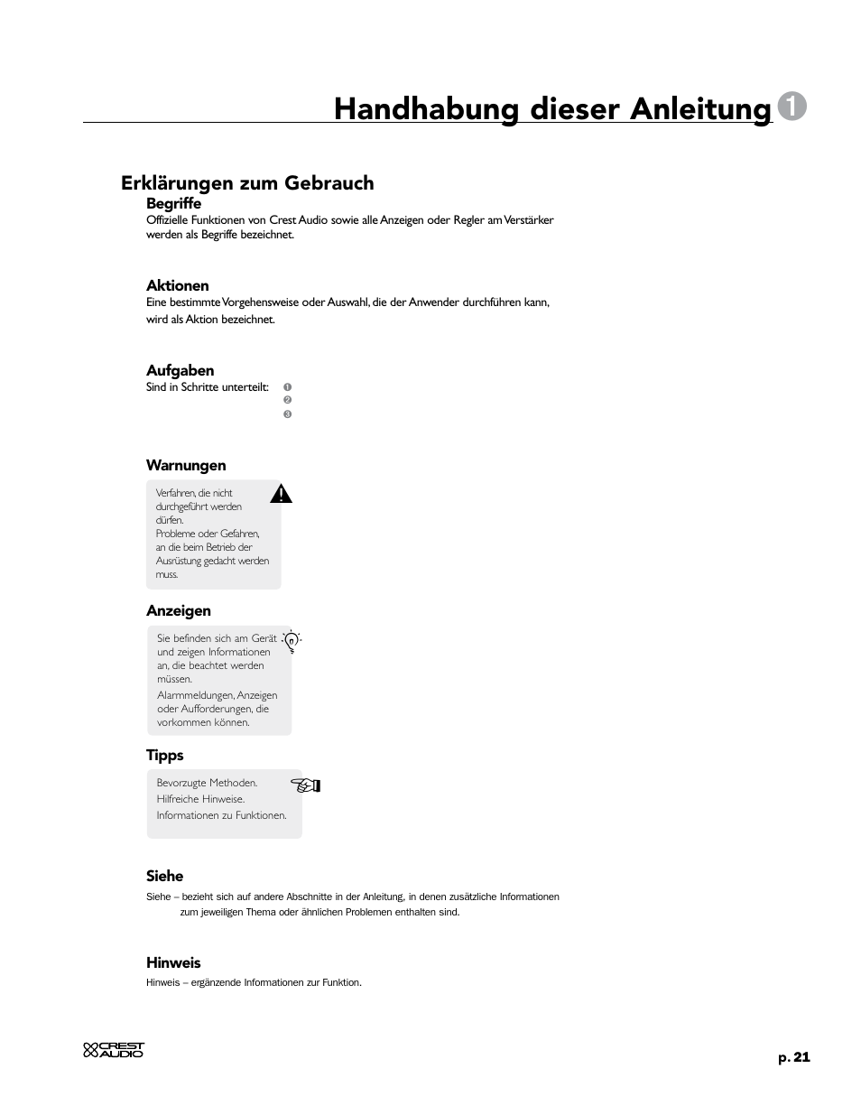 Handhabung dieser anleitung | Crest Audio CC 1800 User Manual | Page 37 / 136