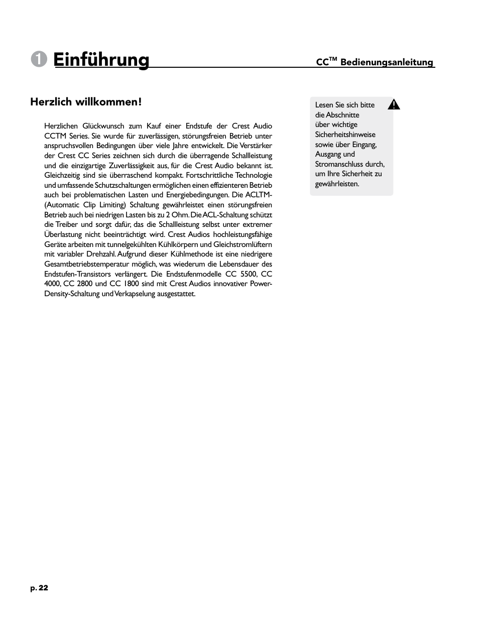 Einführung | Crest Audio CC 1800 User Manual | Page 38 / 136