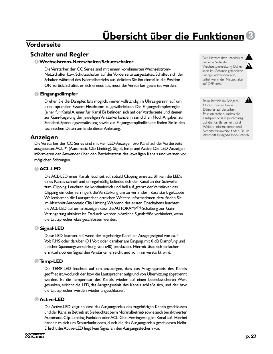 Übersicht über die funktionen | Crest Audio CC 1800 User Manual | Page 43 / 136