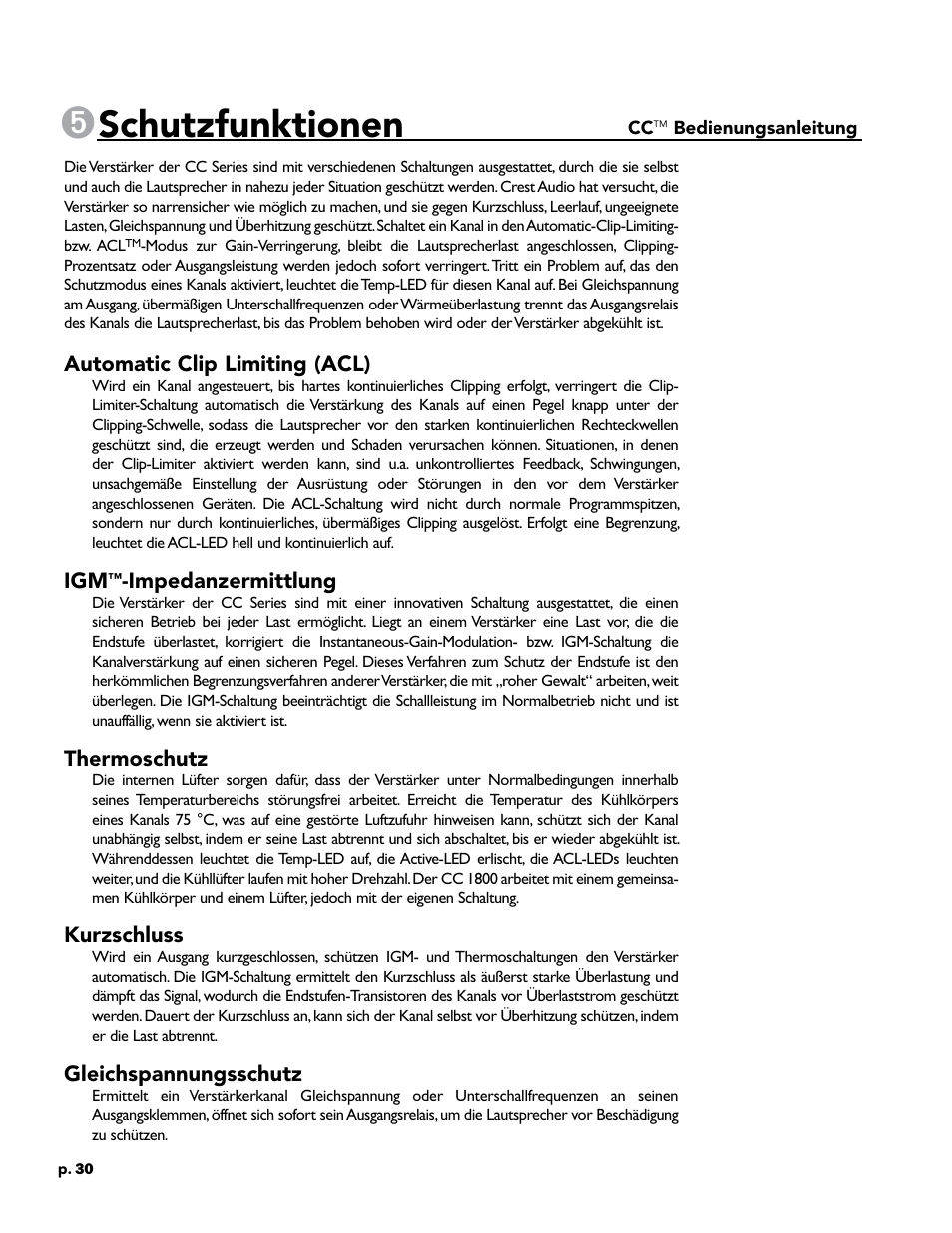 Schutzfunktionen | Crest Audio CC 1800 User Manual | Page 46 / 136