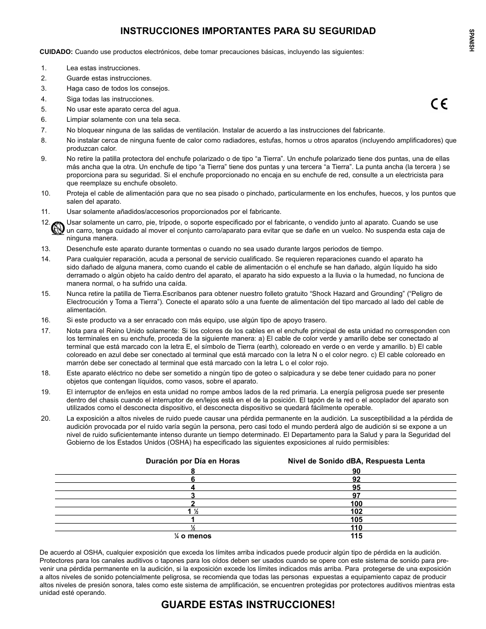 Guarde estas instrucciones, Instrucciones importantes para su seguridad | Crest Audio CC 1800 User Manual | Page 5 / 136