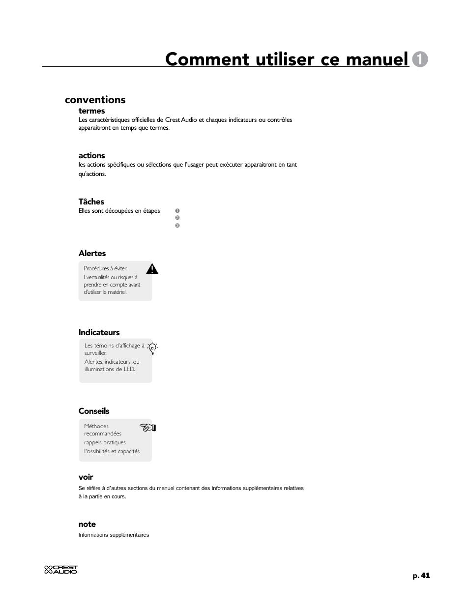 Comment utiliser ce manuel | Crest Audio CC 1800 User Manual | Page 57 / 136