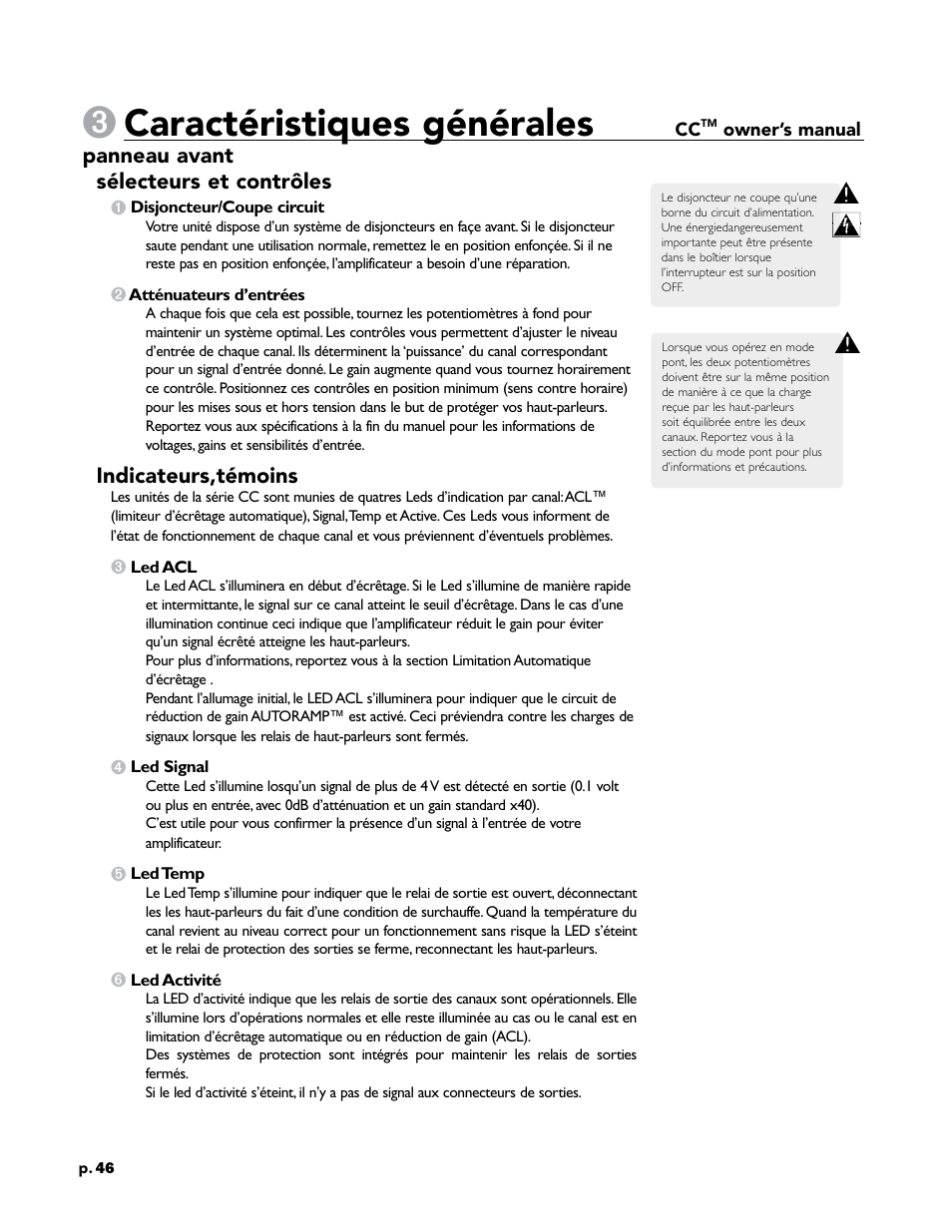 Caractéristiques générales | Crest Audio CC 1800 User Manual | Page 62 / 136