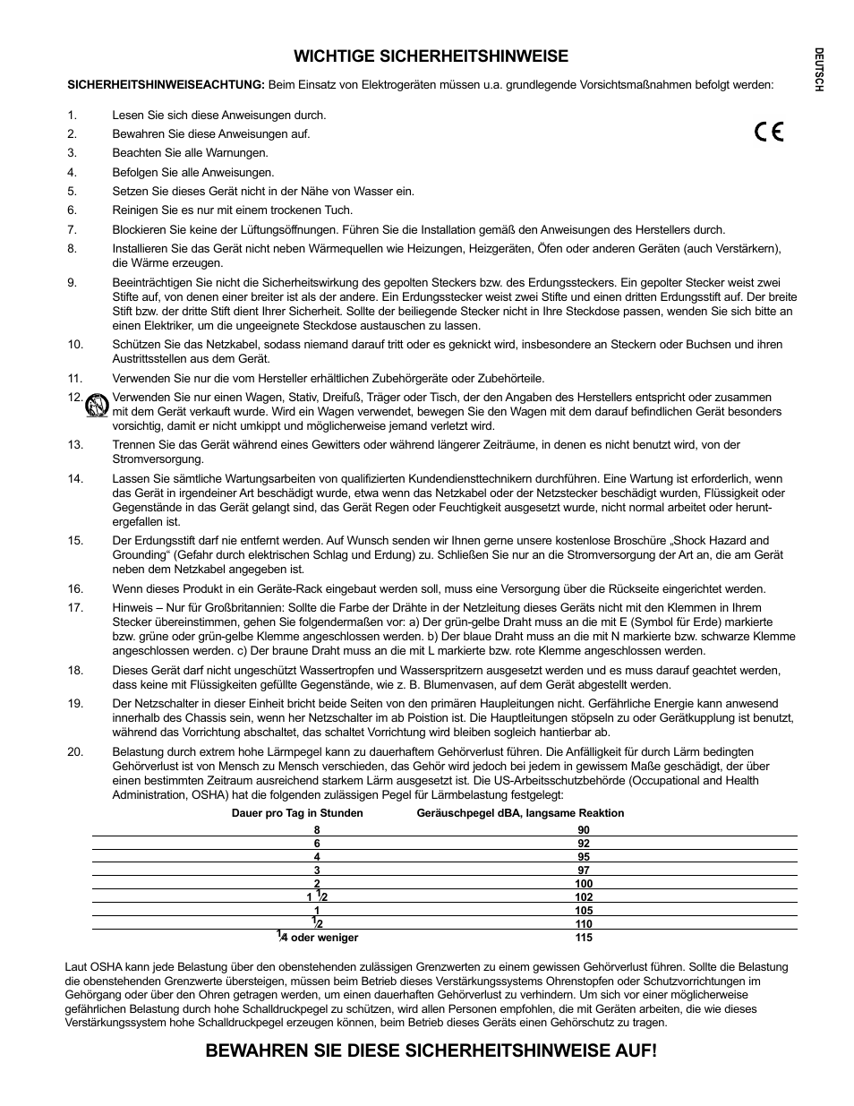 Bewahren sie diese sicherheitshinweise auf, Wichtige sicherheitshinweise | Crest Audio CC 1800 User Manual | Page 7 / 136