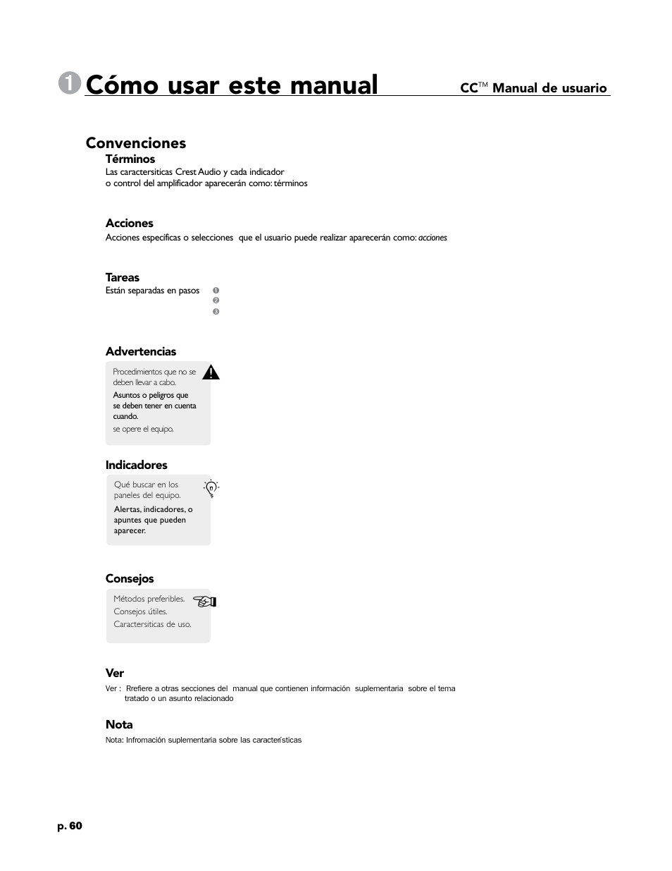 Cómo usar este manual | Crest Audio CC 1800 User Manual | Page 76 / 136