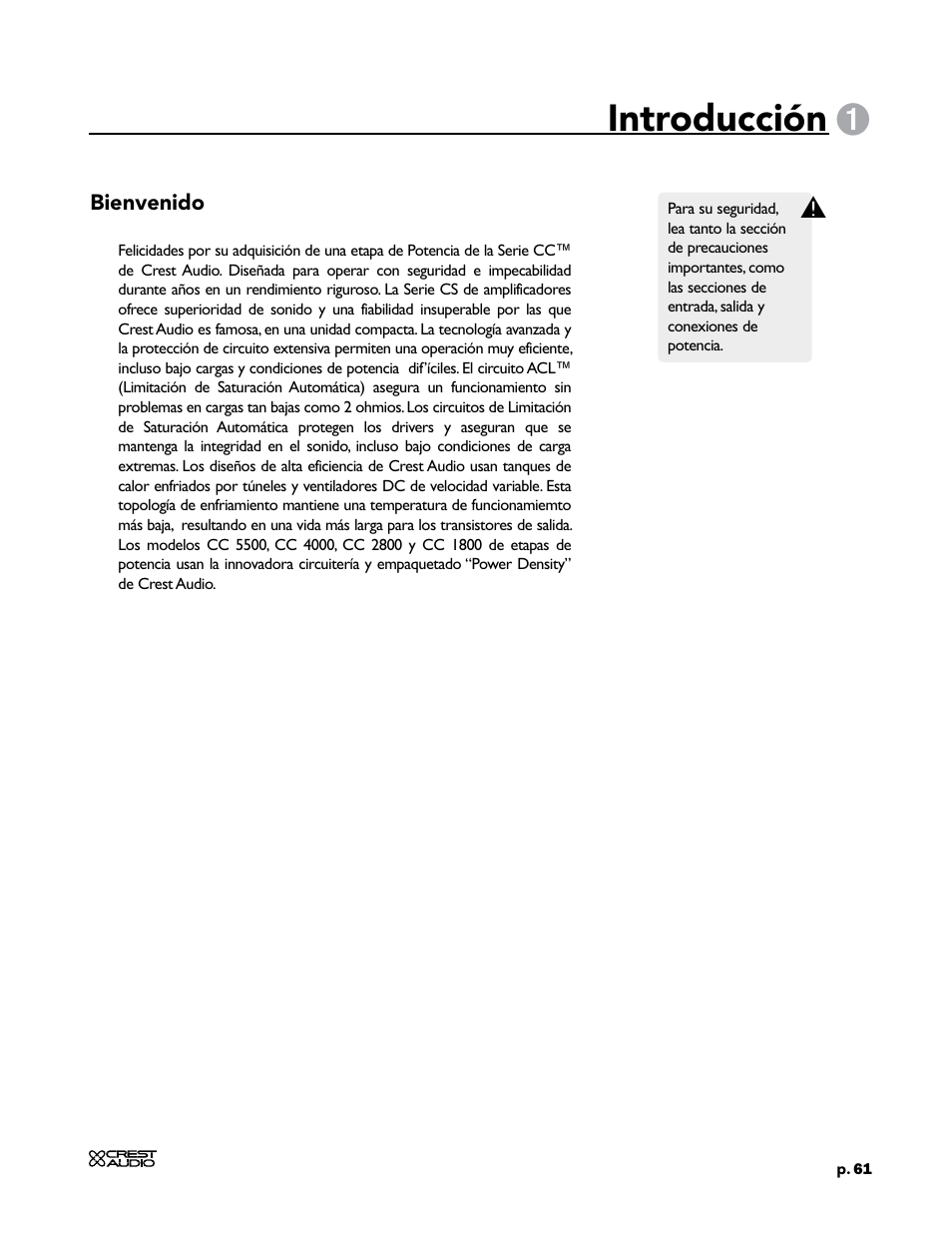 Introducción | Crest Audio CC 1800 User Manual | Page 77 / 136