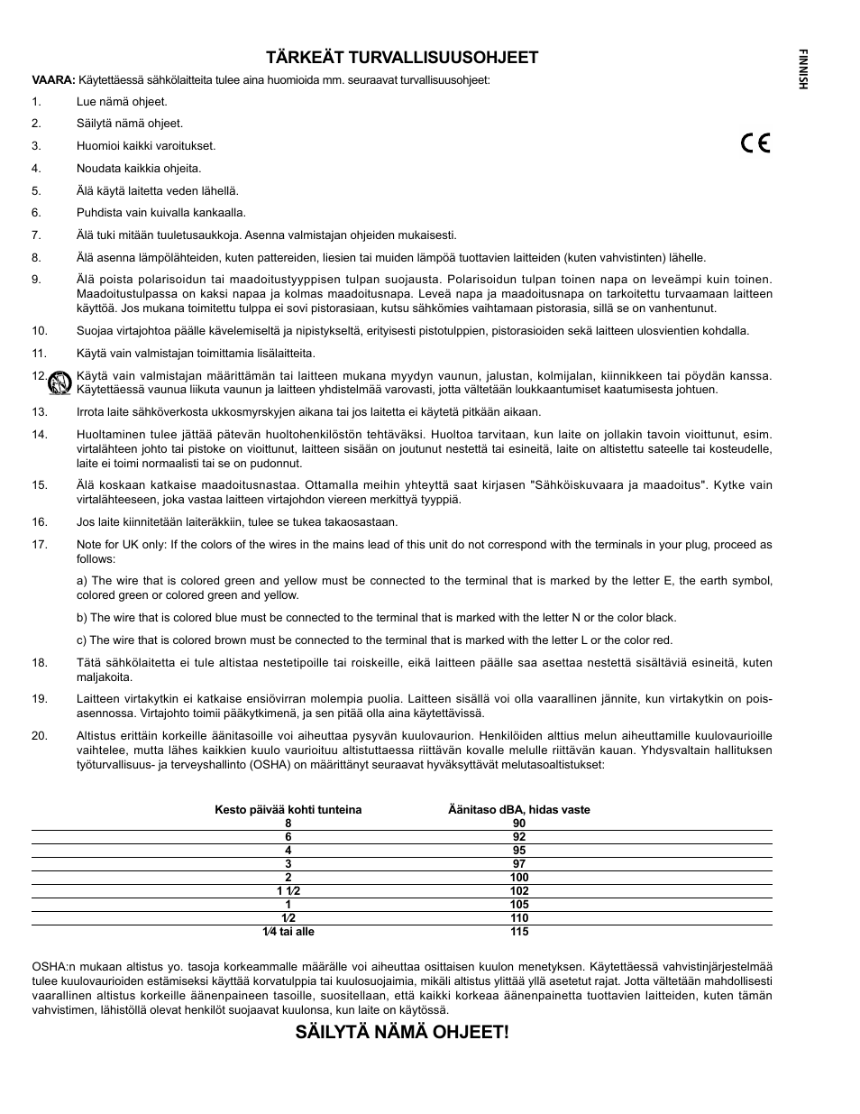 Säilytä nämä ohjeet, Tärkeät turvallisuusohjeet | Crest Audio CC 1800 User Manual | Page 8 / 136