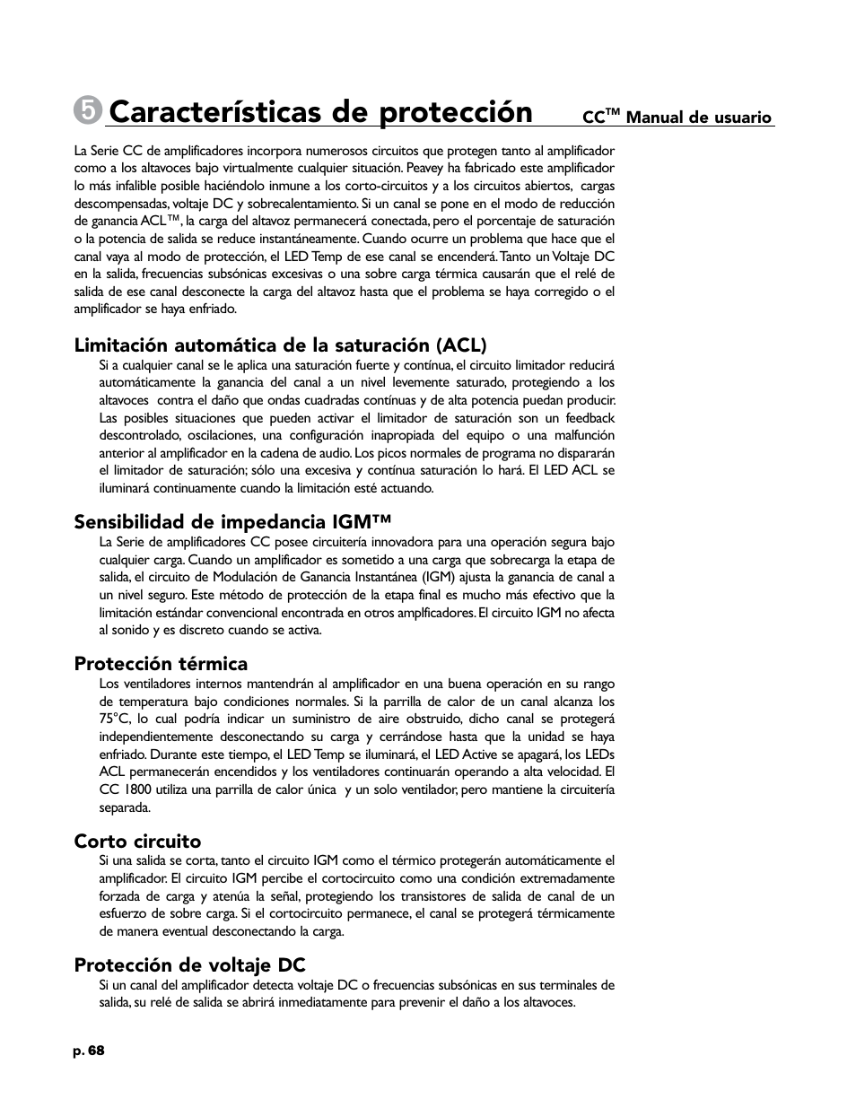 Características de protección | Crest Audio CC 1800 User Manual | Page 84 / 136