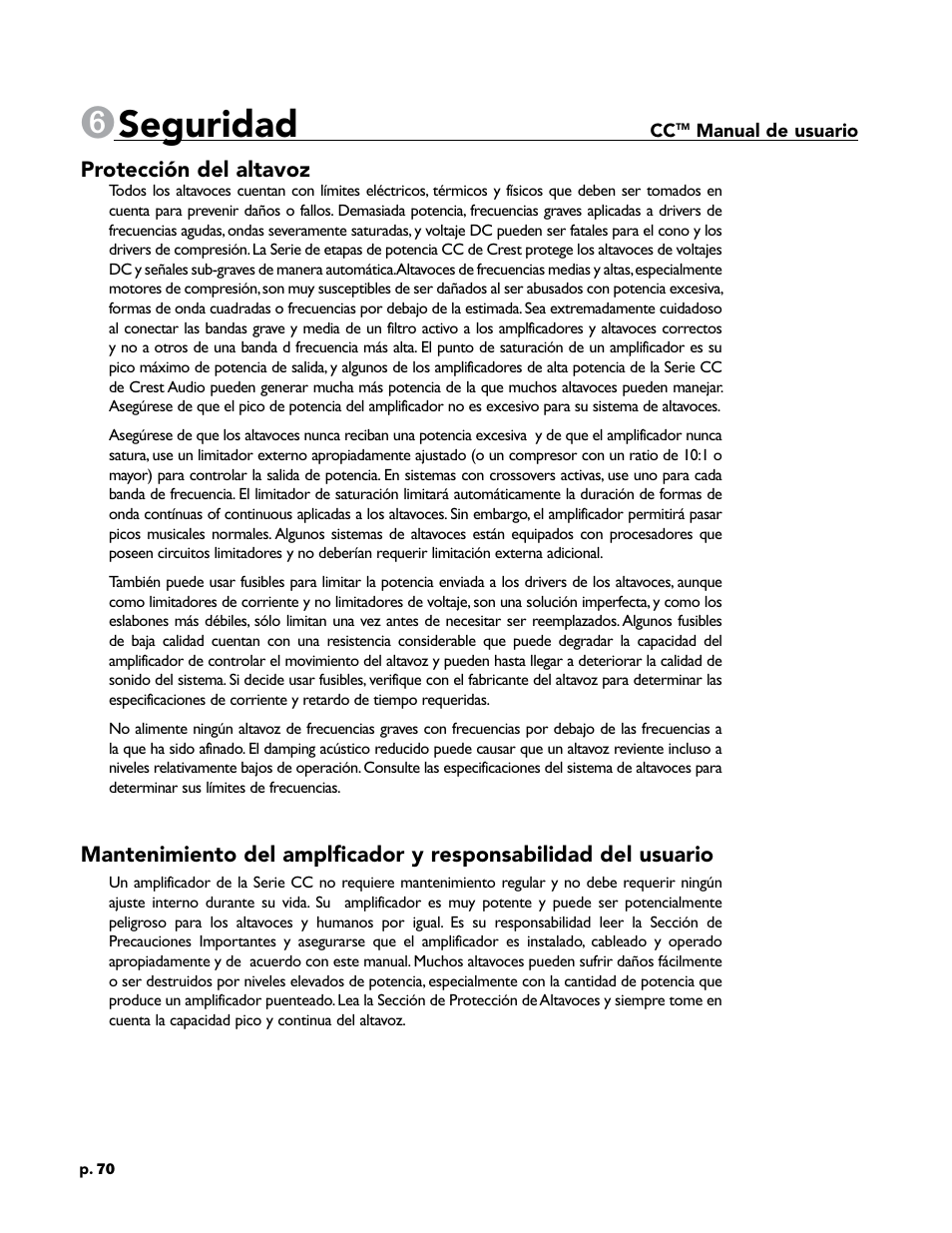 Seguridad | Crest Audio CC 1800 User Manual | Page 86 / 136
