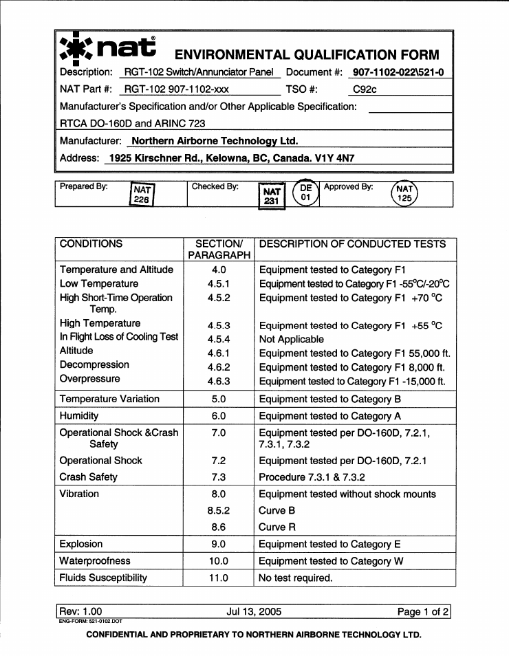 1102-022 environmental qual form | Northern Airborne Technology RGT-102 User Manual | Page 12 / 18