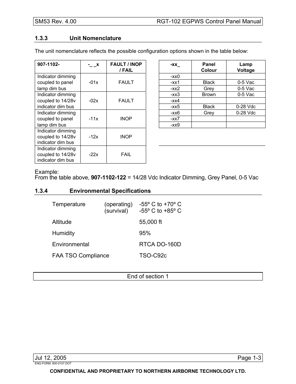 3 unit nomenclature, 4 environmental specifications | Northern Airborne Technology RGT-102 User Manual | Page 6 / 18