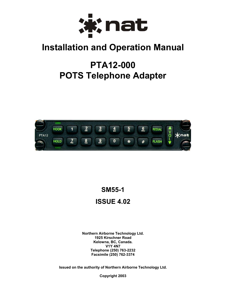 Northern Airborne Technology PTA12-0xx User Manual | 18 pages