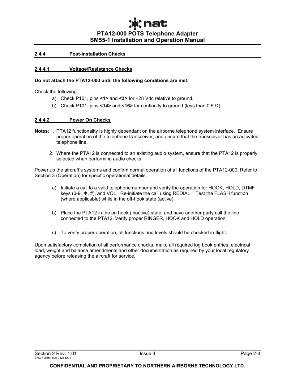 4 post-installation checks | Northern Airborne Technology PTA12-0xx User Manual | Page 10 / 18